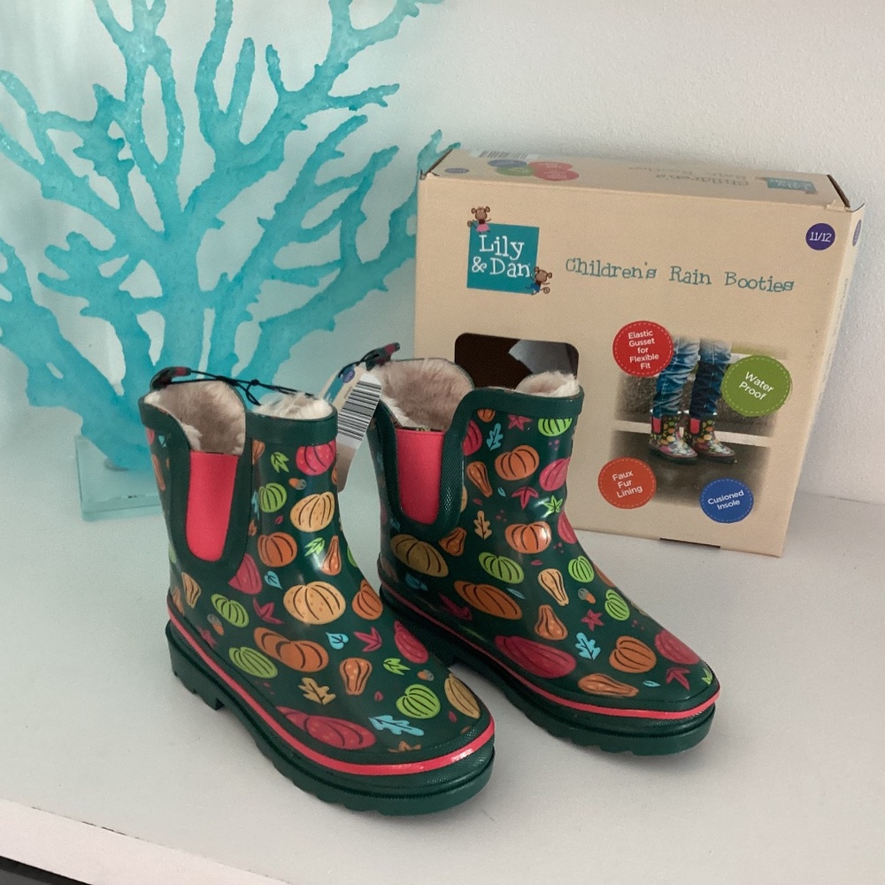 LILY & DAN RAIN BOOTS WITH FAUX FUR UNISEX BOYS OR GIRLS NEW Sz 11-12